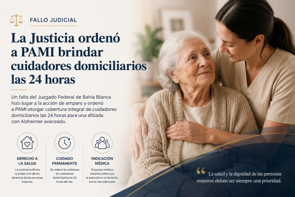 Cuidadora asistiendo a una persona mayor. Imagen del artículo sobre el fallo que ordenó a PAMI brindar cuidadores domiciliarios las 24 horas.