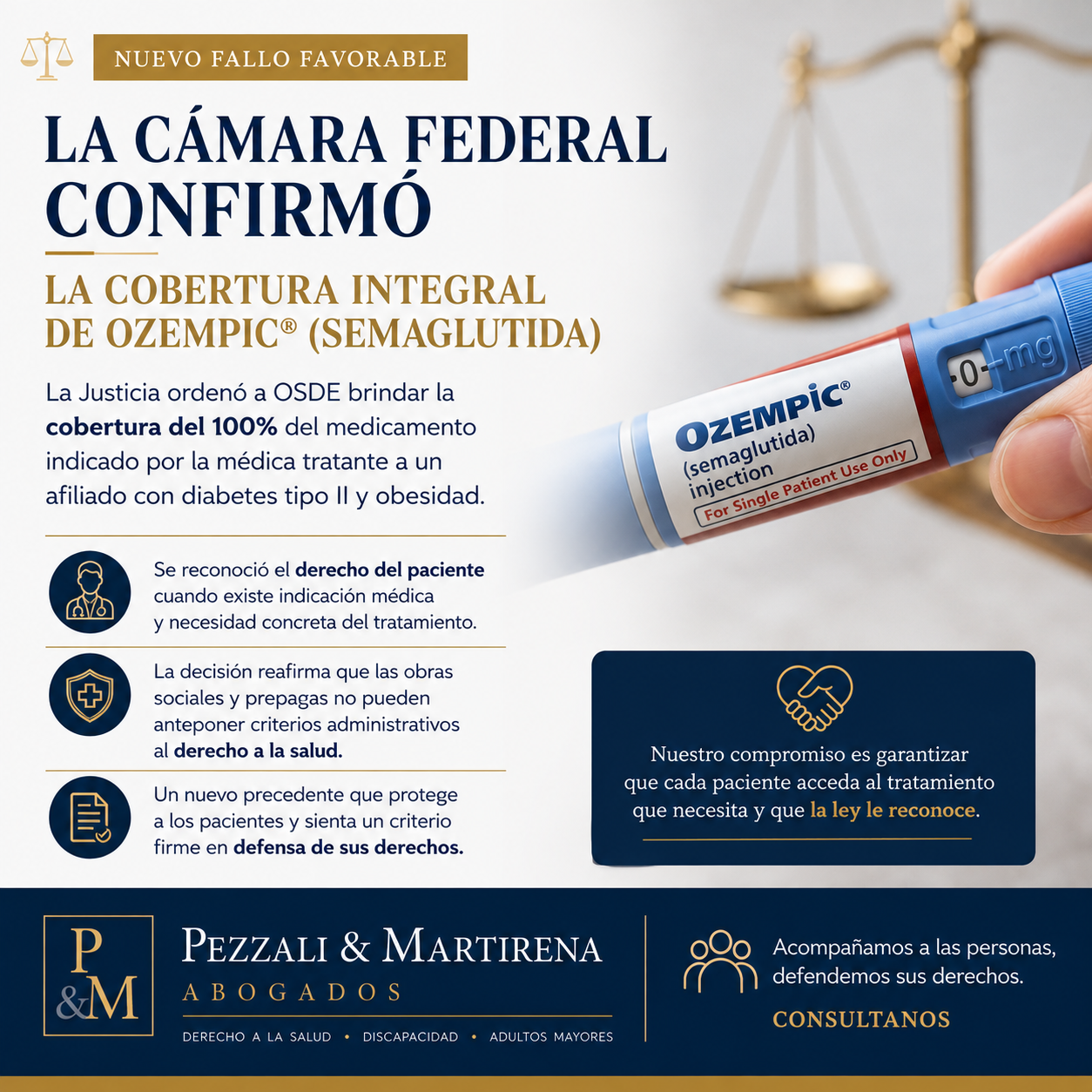 La Cámara Federal confirmó la cobertura integral de Ozempic: un nuevo precedente en defensa del derecho a la salud